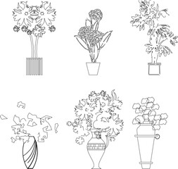 Vector silhouette design illustration sketch of ornamental plants in pots for interior decoration of rooms