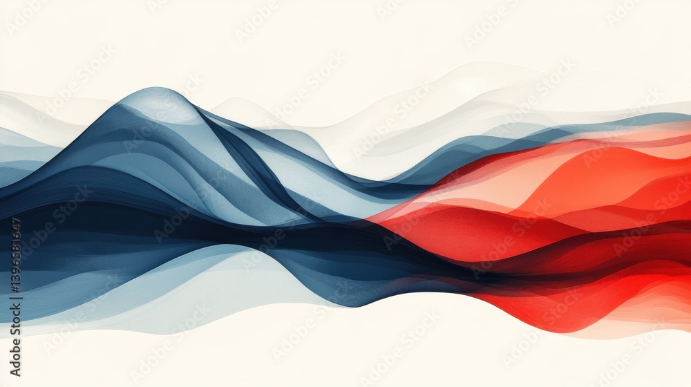 Aufkleber abstract waves of blue and red create a dynamic flow, blending colors seamlessly against a light bac