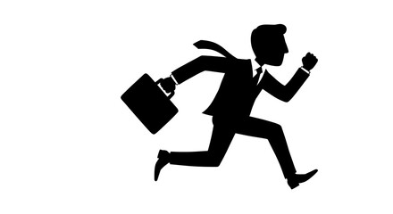 Silhouette of a businessman running with a briefcase,isolated on white