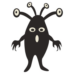 Creepy Halloween Monster Silhouette on White Background. Isolated Vector Character.