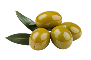 green olives with leaves on white background