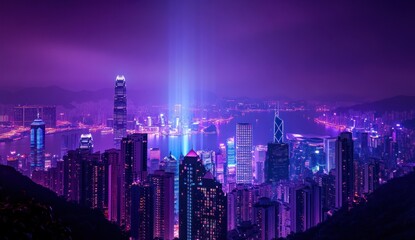 Fototapeta premium Neon Hong Kong Nightscape: A City of Lights