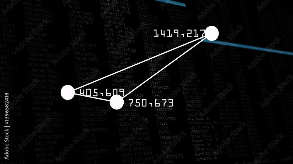 Poster data points and lines over digital code background creating animation effect