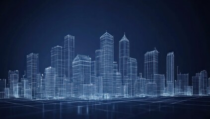 Obraz premium Futuristic Wireframe Cityscape: Digital Metropolis at Night