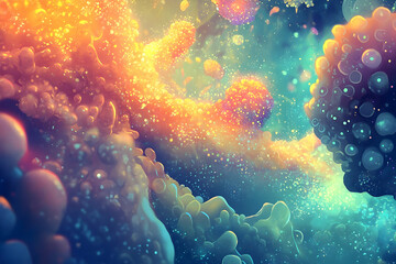 A vibrant, abstract display of swirling, colorful forms.