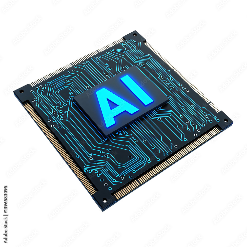 Poster advanced ai microchip futuristic technology circuit board with blue illuminated ai