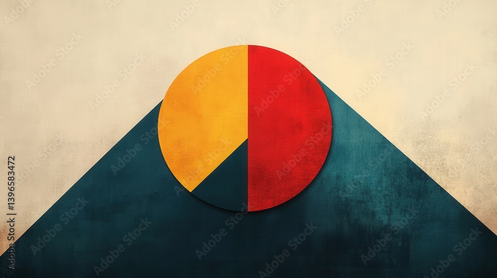Aufkleber an abstract artwork featuring a large circle divided into colors on a textured background, with geom