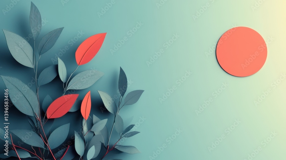 Aufkleber a minimalist design featuring stylized leaves in varying colors against a soft gradient background w