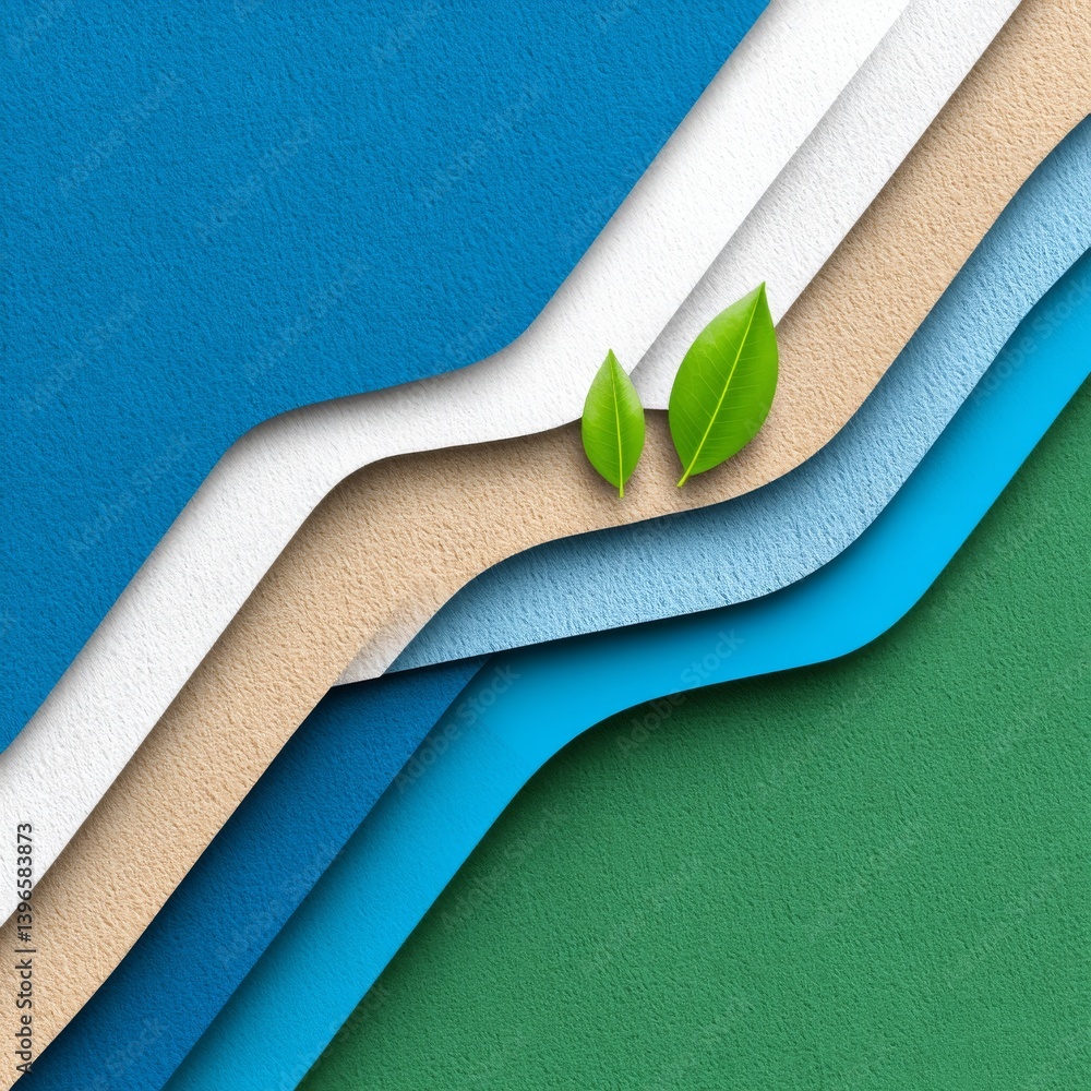 Poster abstract layers of textured paper with leaves for eco-friendly design inspiration and creative proje