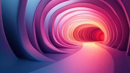 Obraz premium A vibrant, abstract tunnel with smooth, flowing curves in shades of pink, purple, and blue, creating a surreal and inviting visual experience.