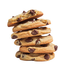 stack of chocolate chip cookies on white background