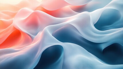 Fototapeta premium A soft, flowing abstract design featuring delicate waves in pastel colors of blue, pink, and white, evoking a sense of tranquility and fluidity.