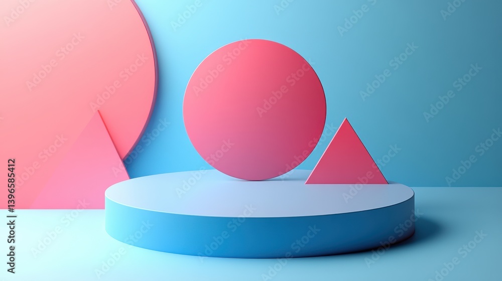 Poster abstract composition featuring colorful geometric shapes on a minimalist backdrop, creating a modern