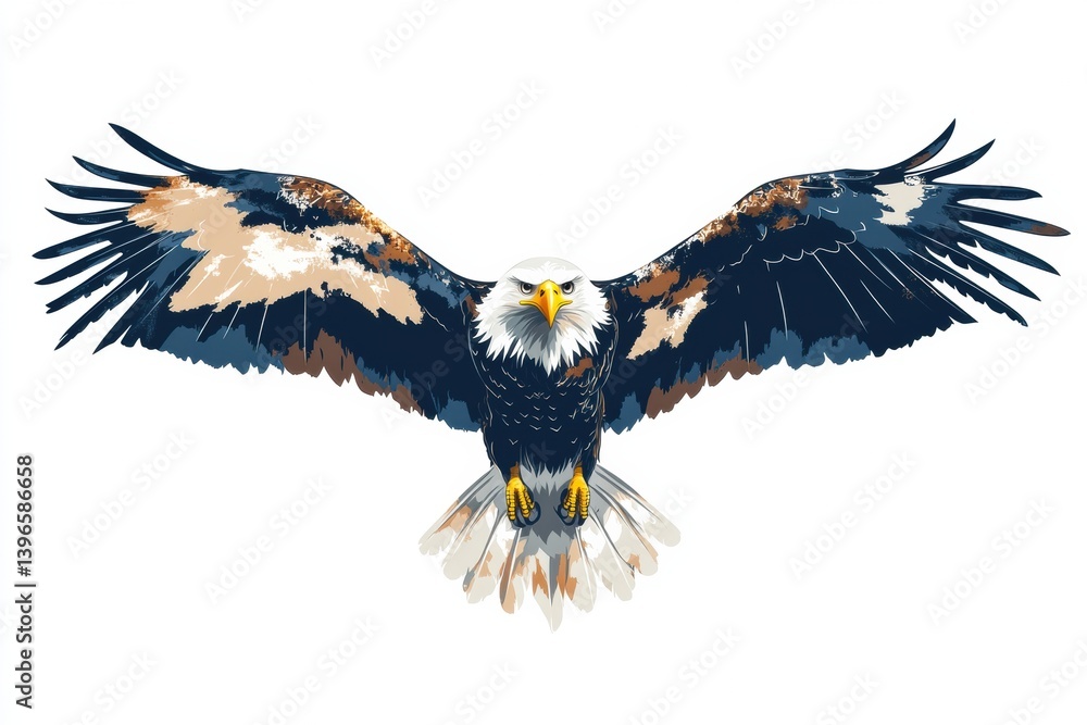 Poster majestic eagle soars with open wings and sharp gaze against a clean white backdrop, showcasing its p