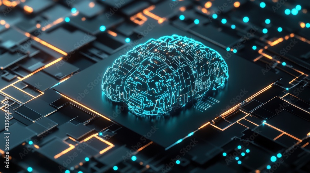 Poster a futuristic digital brain representation is displayed on a circuit-like background, showcasing tech