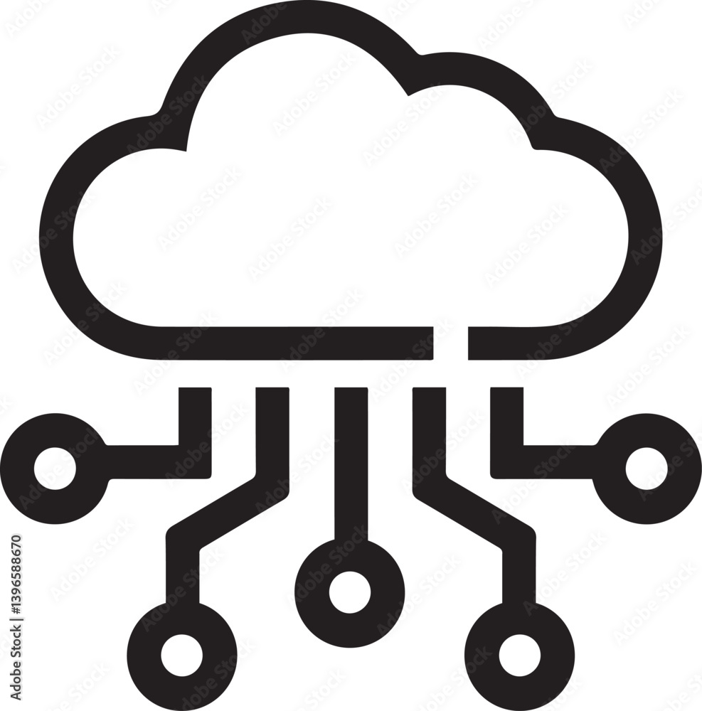 Aufkleber cloud computing technology outline icon – minimalist monochrome symbol for digital networks and data