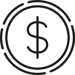 Dollar Sign Outline Icon – Minimalist Monochrome Financial Symbol for Websites, Apps, and Branding