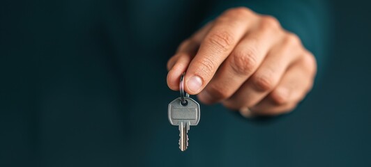 A hand holds a key against a peaceful sunset, symbolizing opportunity, security, and new beginnings—perfect for themes of real estate, ownership, and unlocking potential in a serene setting.