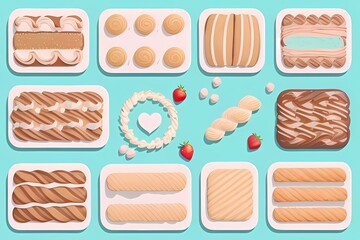 set of different kinds of cake