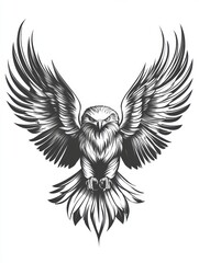 Fototapeta premium Majestic eagle soaring with open wings and sharp gaze against a clean white backdrop