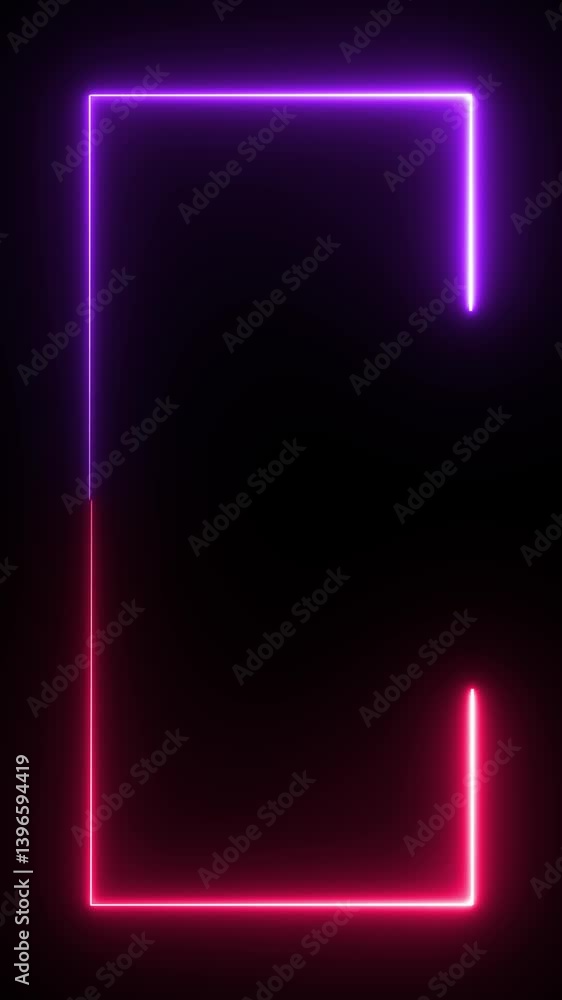 Poster glowing pink and purple color neon border rectangle with laser illuminated abstract background – hor