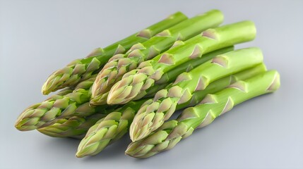 Fresh Green Asparagus Stalks on Light Gray Background in High Resolution