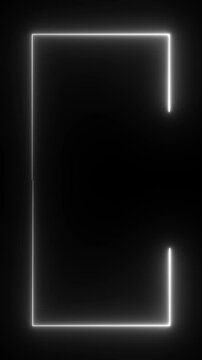 Animation of glowing neon rectangles abstract background. abstract glowing white neon rectangle border frame. 4k animated on black background