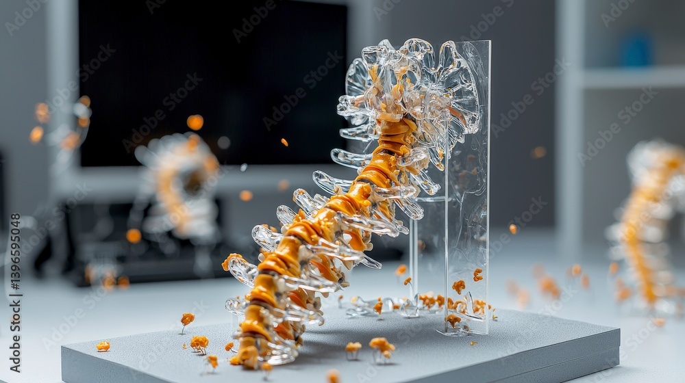 Aufkleber Intricate human spine model display science lab 3d render modern environment close-up view educational concept