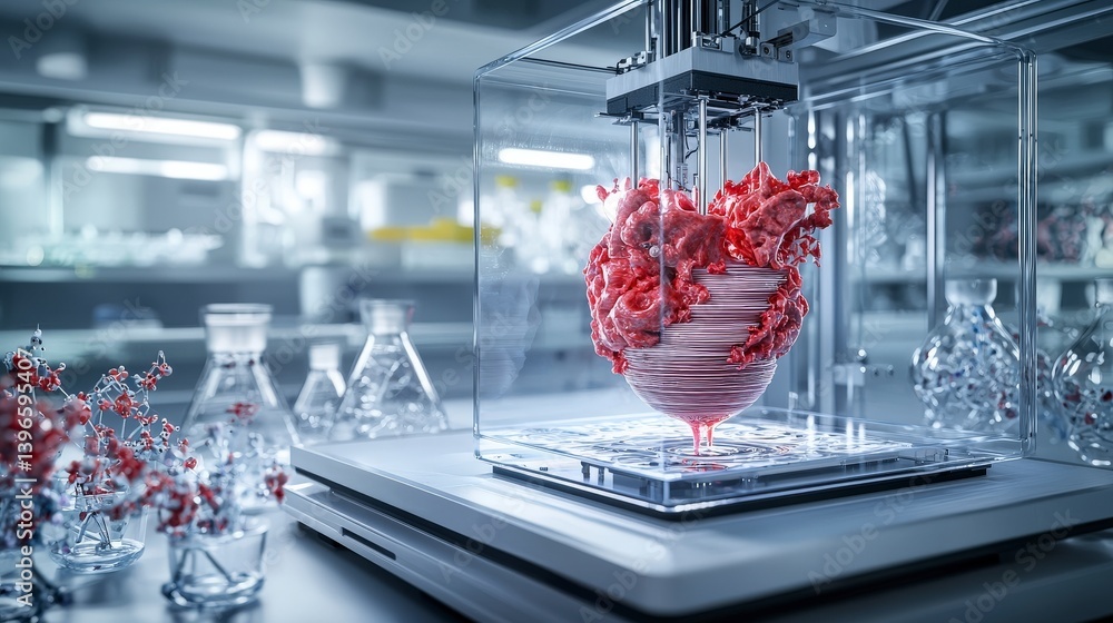 Poster innovative bioprinting technology revolutionizes heart creation in futuristic lab environment