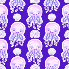 Summer ocean animals seamless jelly fish pattern for wrapping paper and kids clothes print and party accessories