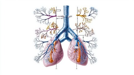 Detailed illustration of the human respiratory system in a scientific environment for educational purposes