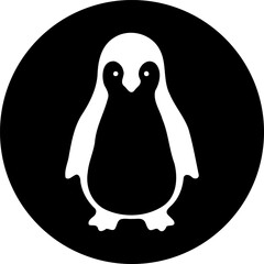 Sleek penguin illustration on a black circular background, modern minimal design
