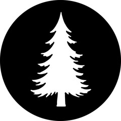 Simple monochrome fir tree silhouette emblem in a circular frame design