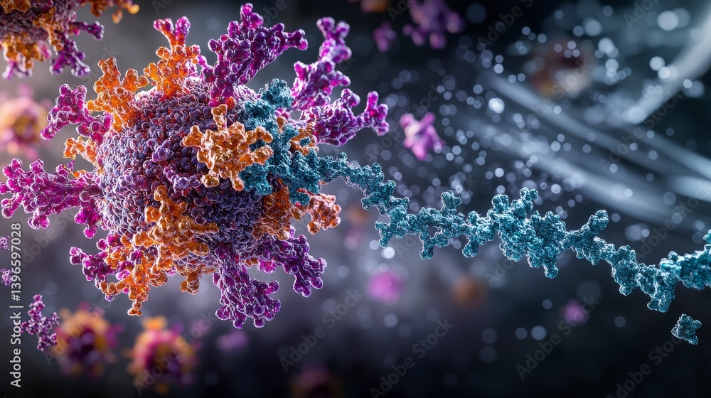 Aufkleber vibrant virus model in detail science lab macro photography high-tech environment close-up view mode