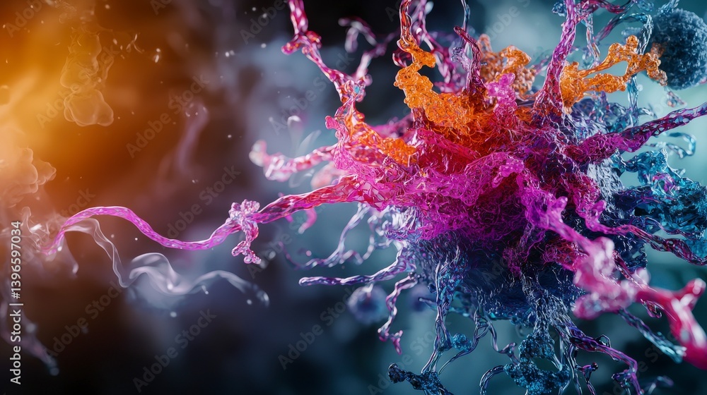 Aufkleber Vibrant virus model display science lab 3d render abstract environment close-up view colorful representation