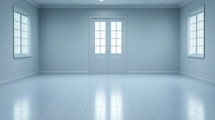 Fototapeta premium Empty Room Interior Design: Minimalist Modern Space with White Doors and Windows