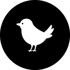 Stylized depiction of a white bird silhouette against a solid black circular background