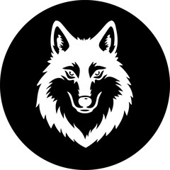 Stylized wolf head emblem with striking contrast against a circular backdrop