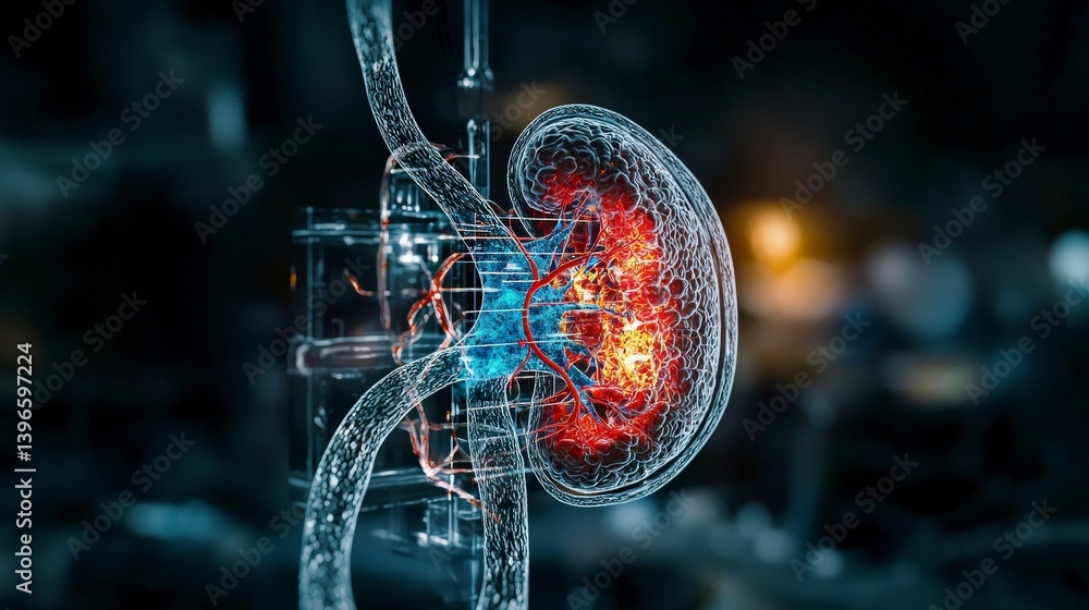 Poster Dynamic visualization of human kidney anatomy medical lab 3d render scientific analysis macro viewpoint