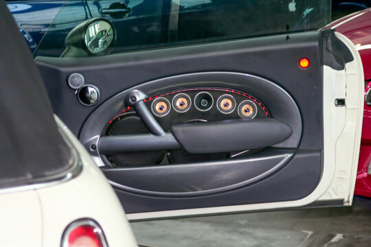 Rimini, Italy : 2019 03 29 Rimini Tuning free auto meeting Black Peugeot 207 with Custom Sound System