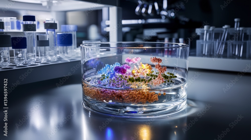 Poster cultured cells in a petri dish laboratory setting scientific image macro environment focus on microb