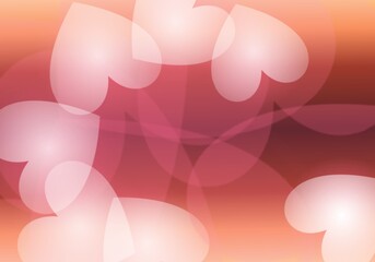 Soft and Romantic Background with Translucent White Heart Shapes on a Blended Gradient of Peach, Pink, and Maroon