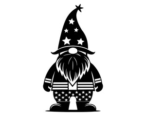 4th of July Gnome Vector & SVG Icon, Gnome silhouette Vector Design