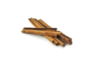 Dry cinnamon sticks isolated on white background, food ingredient 
