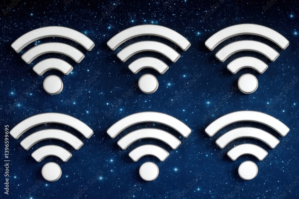Poster wifi symbols on a cosmic background representing connectivity.