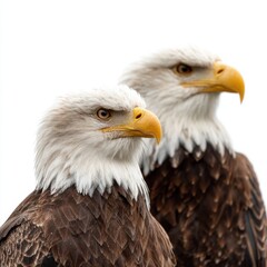 Obraz premium Close up of pair of bald eagles isolated on white background