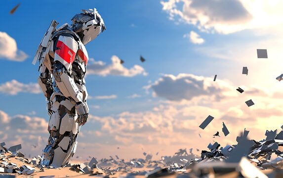 Robot Stands in Desert; Melancholy