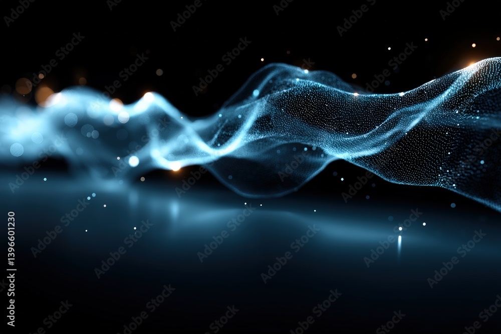 Aufkleber abstract light waves with sparkling particles in dark background.
