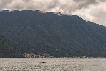 Village and mountain view in Lake Como, Italy.