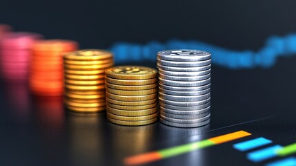 Financial Growth: Cryptocurrency and Investment Coin Stacks on a Chart
